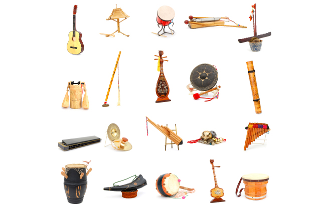 A set of traditional Vietnam musical instruments