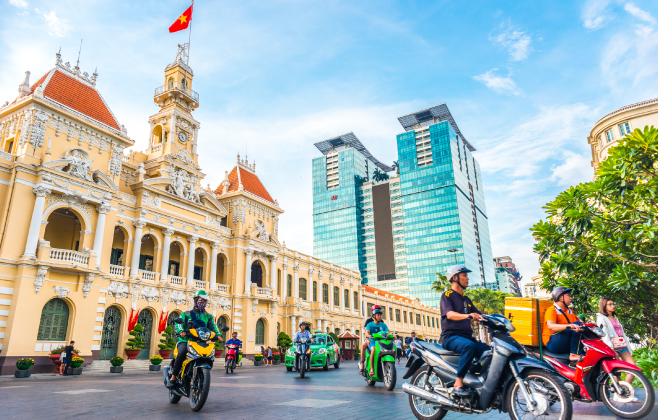 Experience Vietnam's vibrant culture and scenery with motorbikes and scooters