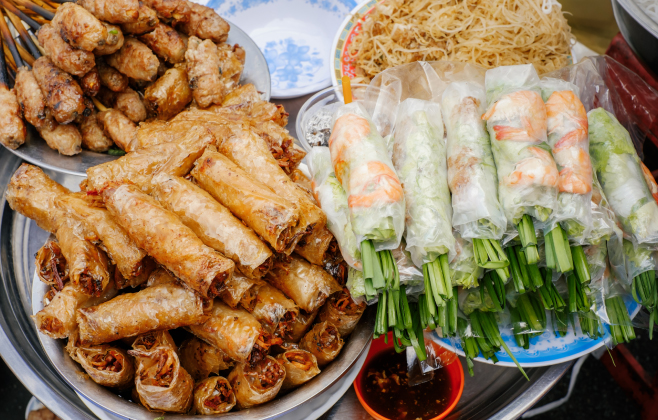 Traditional spring rolls at Vietnam night market
