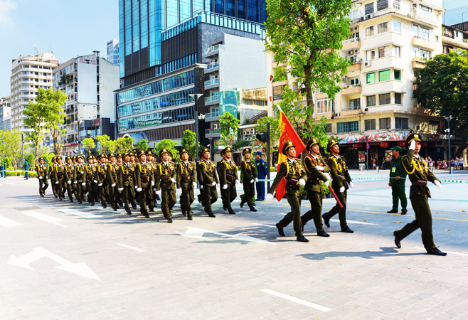 Military parade in Ho Chi Minh City to celebrate the reunification in Vietnam
