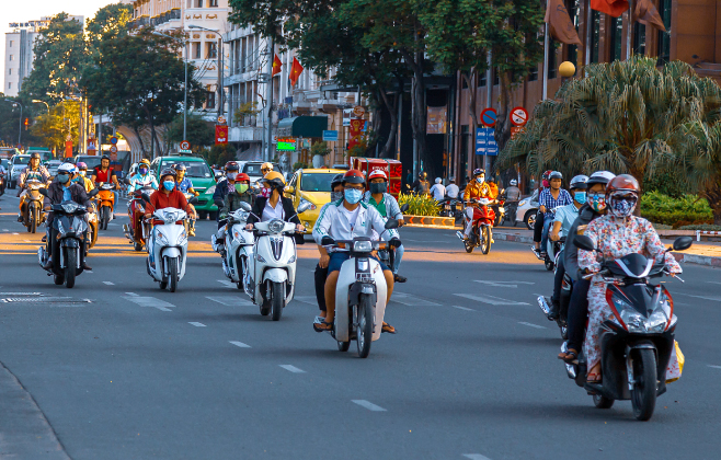 Motorcycles in Ho chi Minh city centre, Vietnam