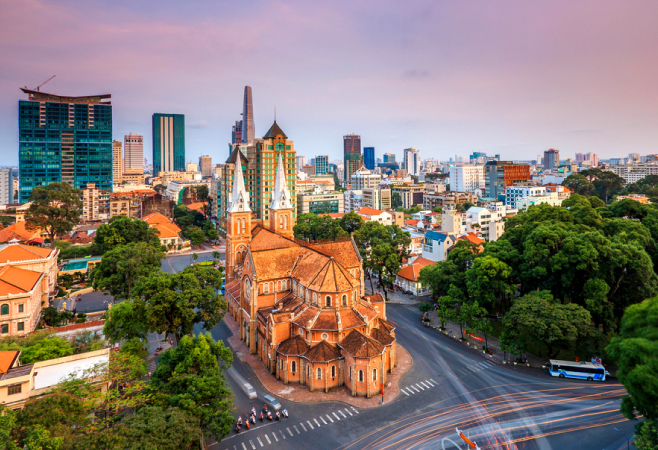 Admire the European-inspired architecture of Notre Dame Cathedral in Saigon