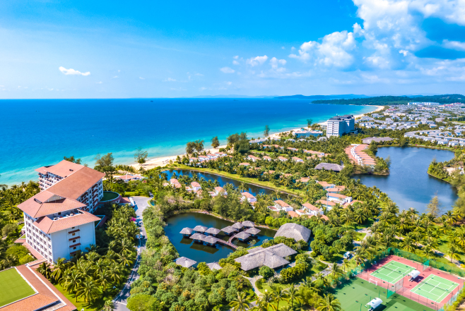 Coastal Scenery of Hotels and Resorts on Bai Dai Beach, Phu Quoc Island