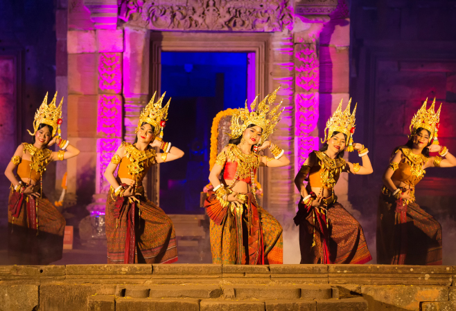 The Apsara dancing performance to worship the god and celestial beings 