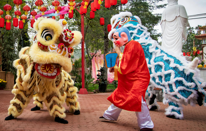 Lion Dance show during the Autumn Festival 